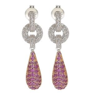 Suzy Levian Sterling Silver Pink Sapphire and Diamond Accent Tear Drop Earrings